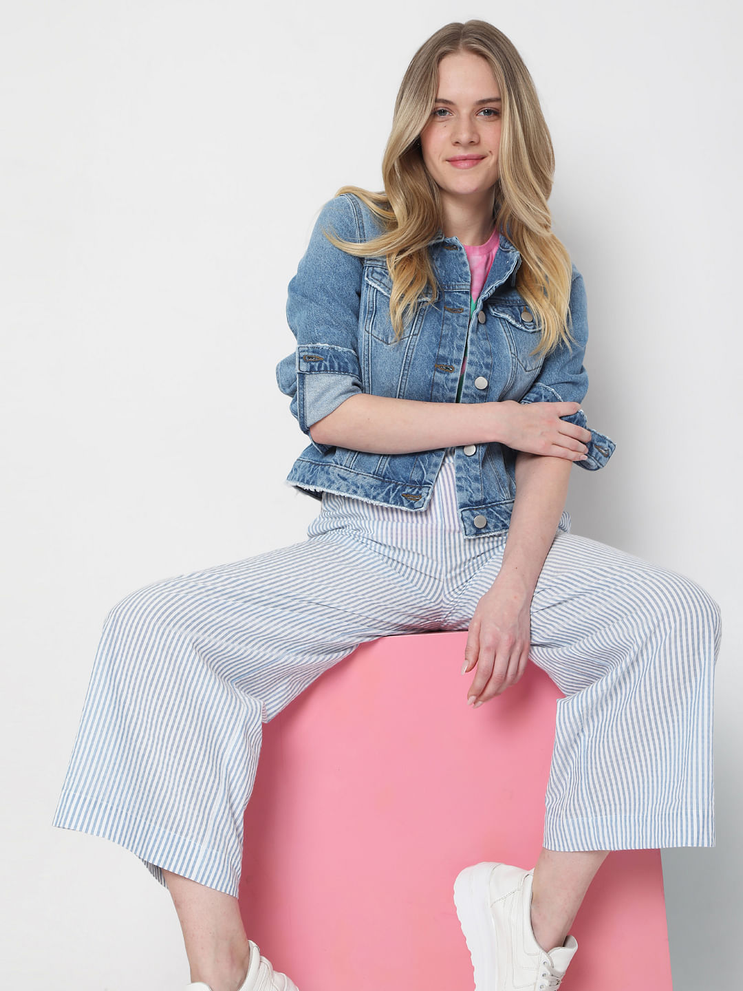 Buy Pink Mid Rise Striped Pants For Women Online in India  VeroModa