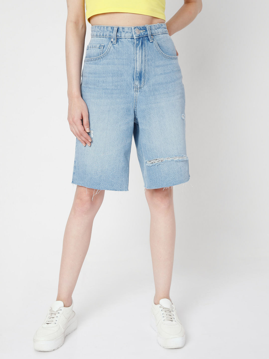BDG Urban Outfitters CHEEKY SUPER HIGH RISE Blue Denim Jean Short Shorts  28W | eBay