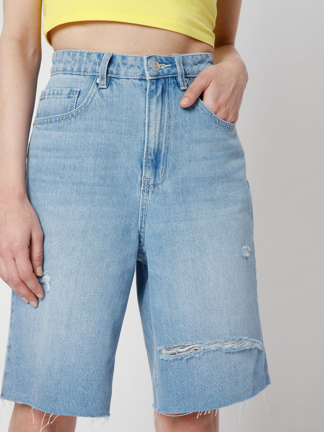 Knee-length denim shorts - Denim blue - Ladies | H&M