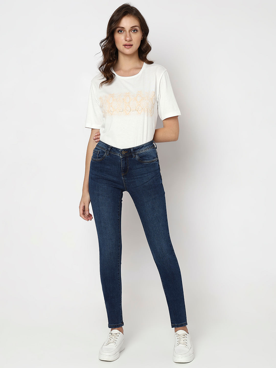 Blue Mid Rise Skinny Fit Jeans