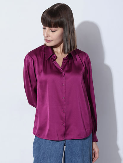 Magenta-Purple Satin Shirt