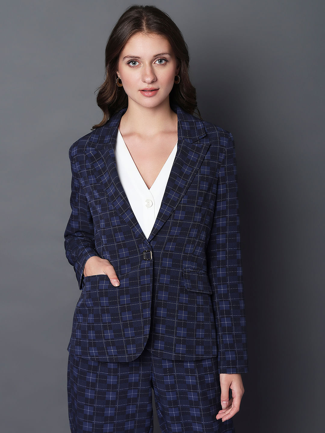 Womens blue 2025 check blazer