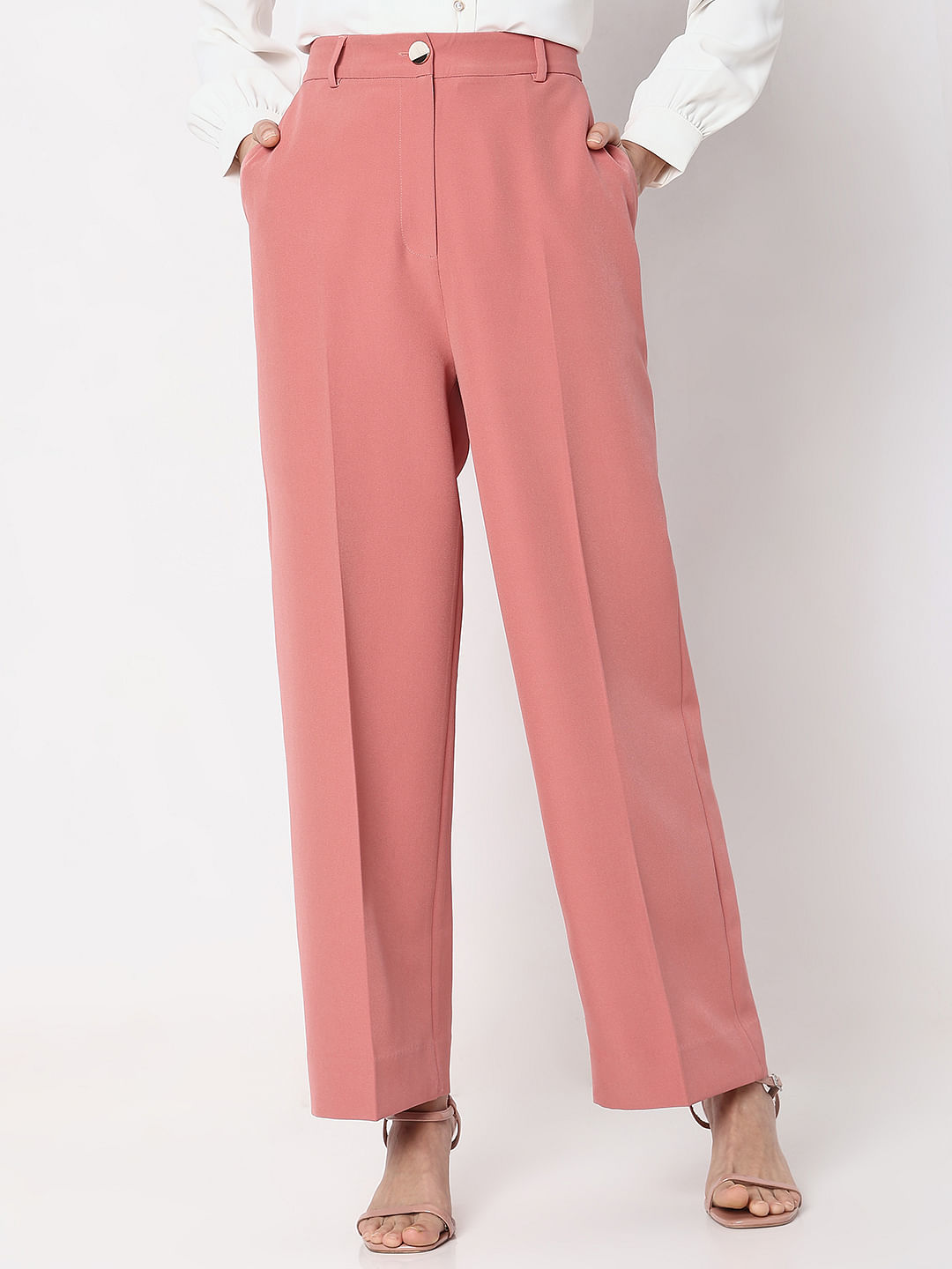 Pink High Rise Wide-Leg Pants