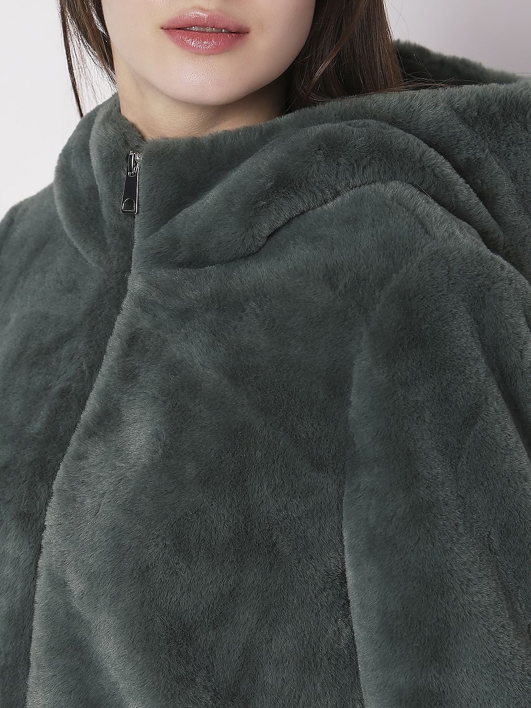 Green Faux Fur Hooded Jacket