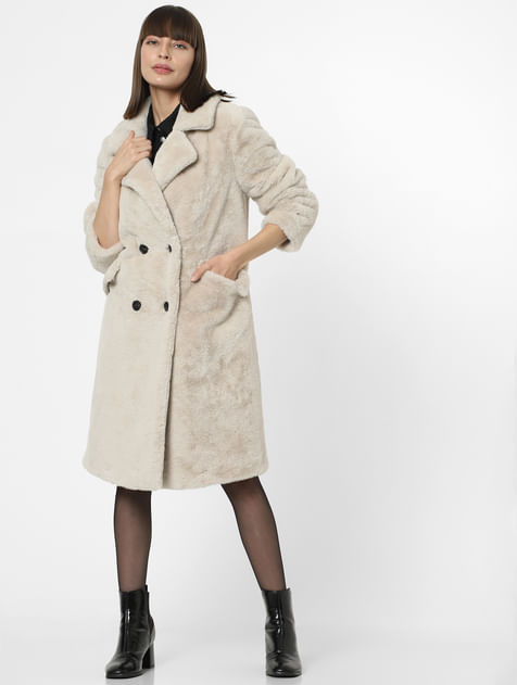 Off-White Faux Fur Long Coat