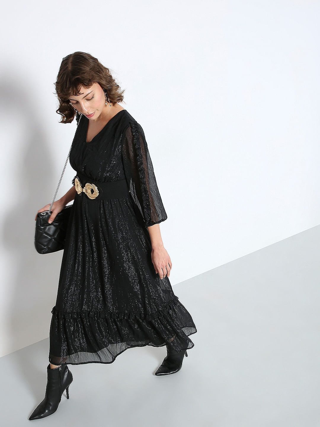 Buy VERO MODA Textured V-Neck Nylon Women's A Line Dress | Shoppers Stop