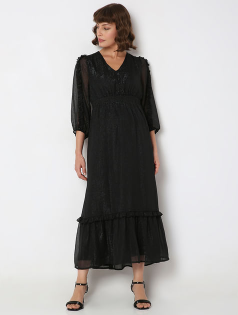 Black Lurex Tiered Maxi Dress