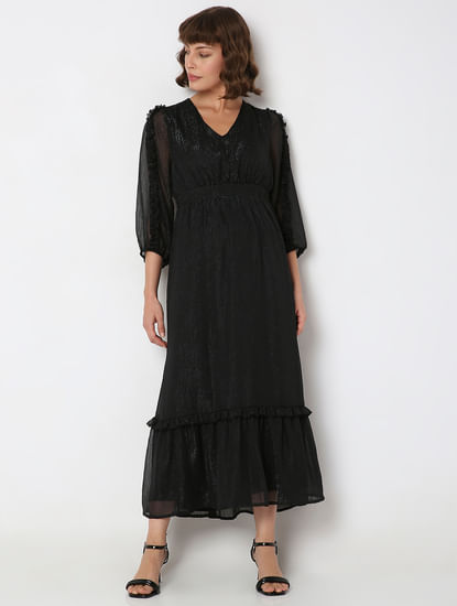 Black Lurex Tiered Maxi Dress
