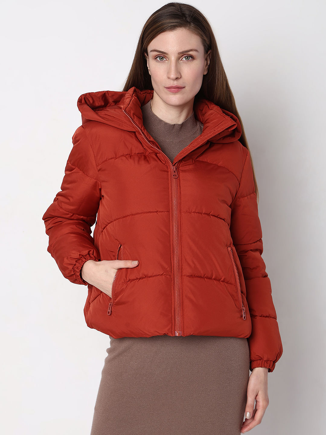 Red short sale puffer coat