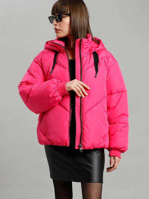 Neon Pink Loose Puffer Jacket