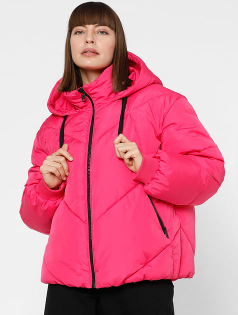 Neon Pink Loose Puffer Jacket