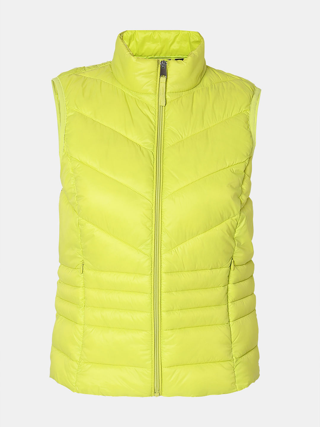 Lemon Green Sleeveless Puffer Jacket