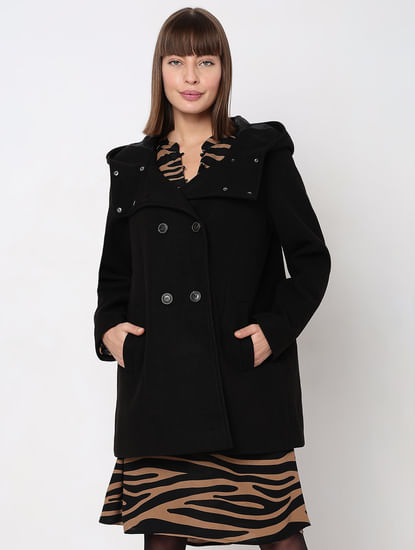 Black Hooded Trench Coat