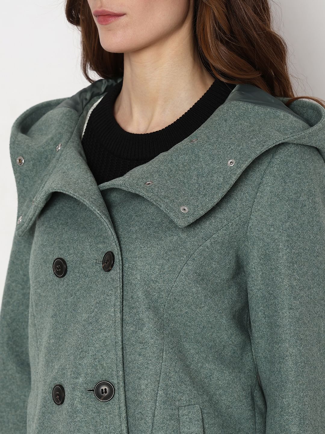 Green hooded trench clearance coat