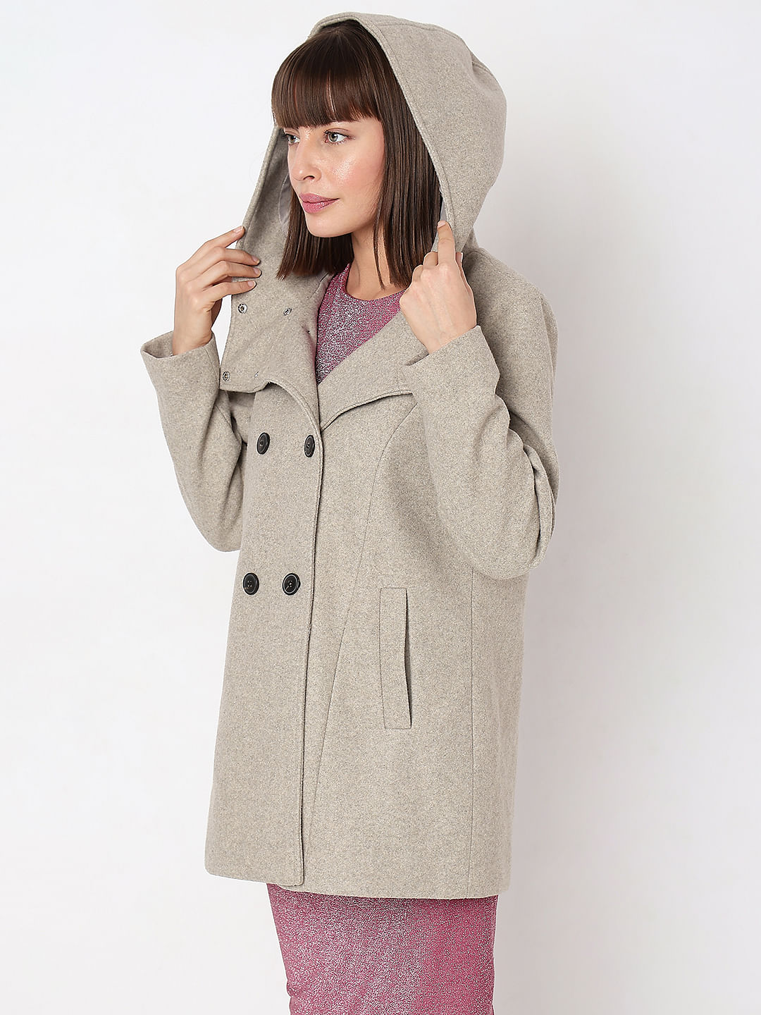 Beige hooded outlet trench coat