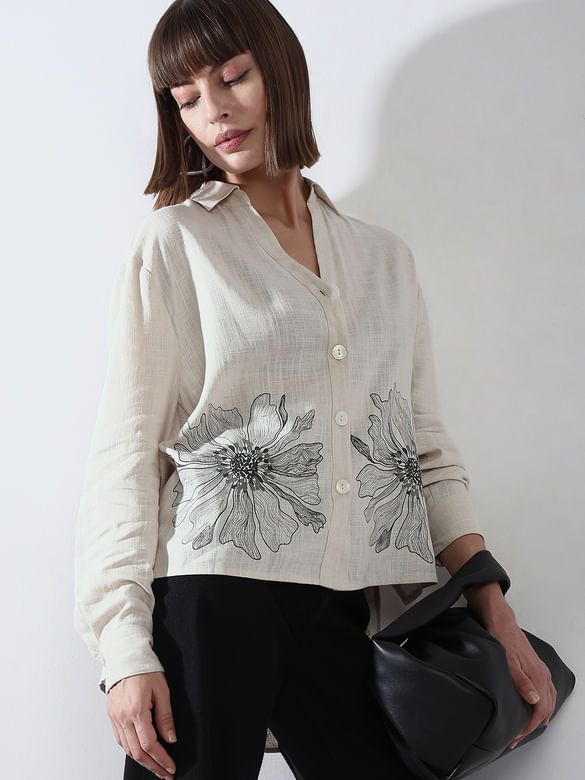 Off-White Floral Asymmetric Shirt