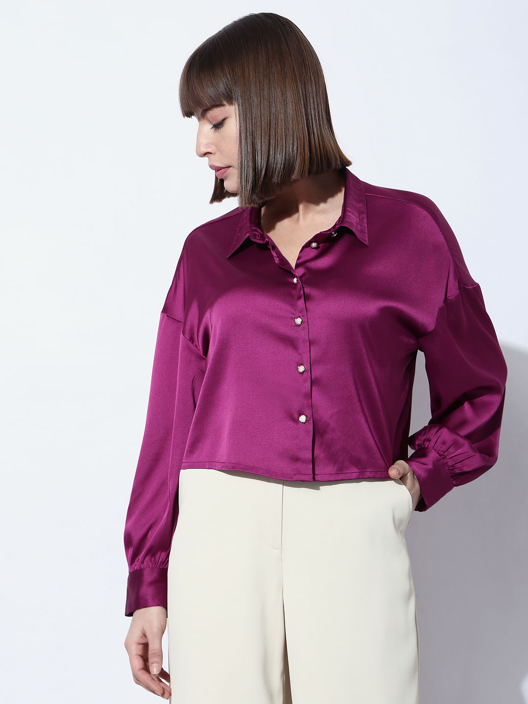 Purple silk shirt womens best sale