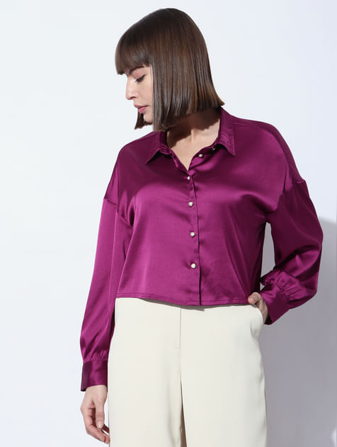 Purple Satin Cropped Shirt