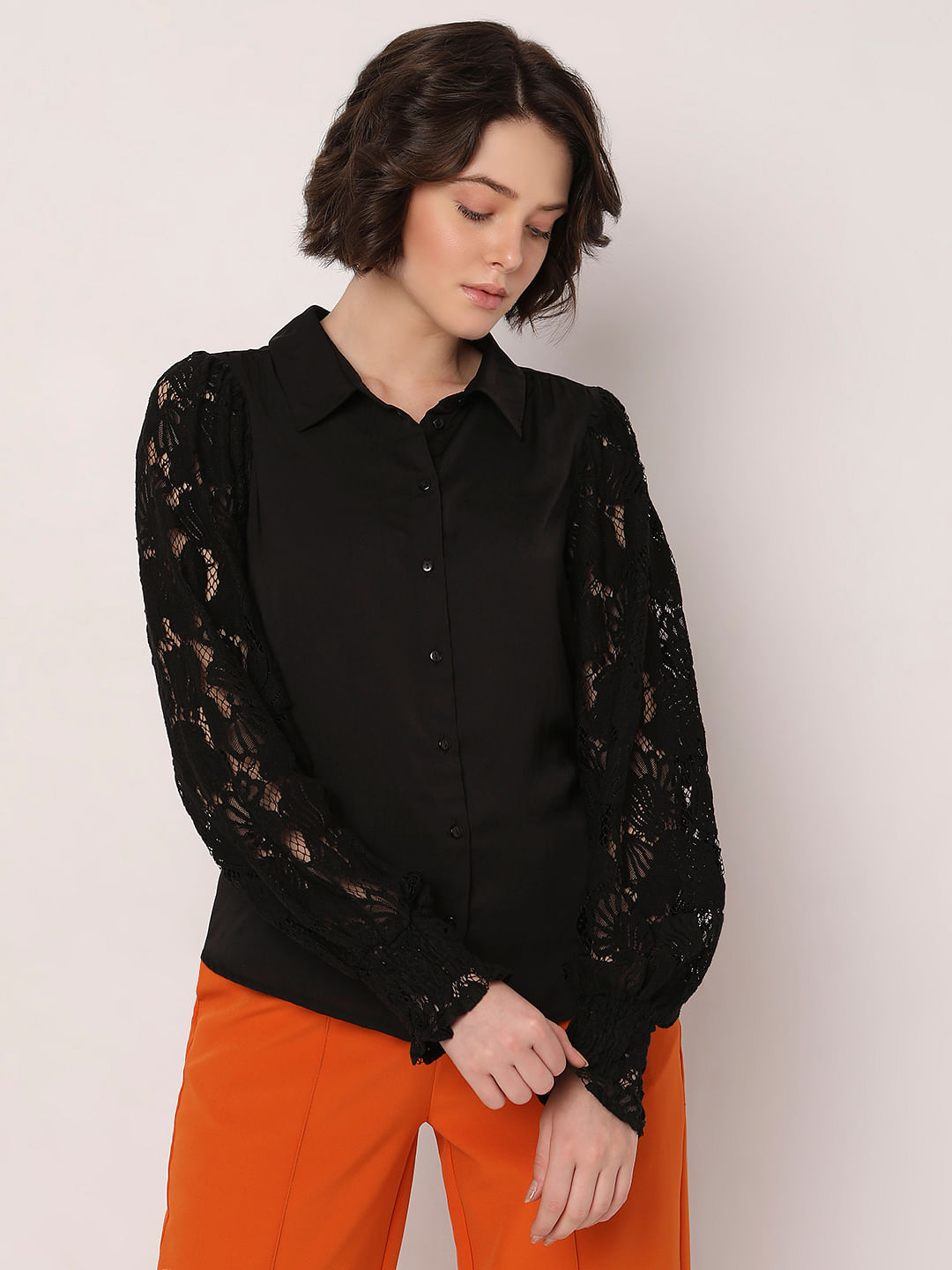 Black shirt 2025 with lace sleeves