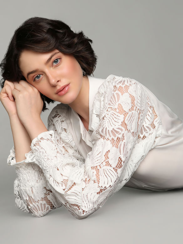White Lace Sleeves Shirt