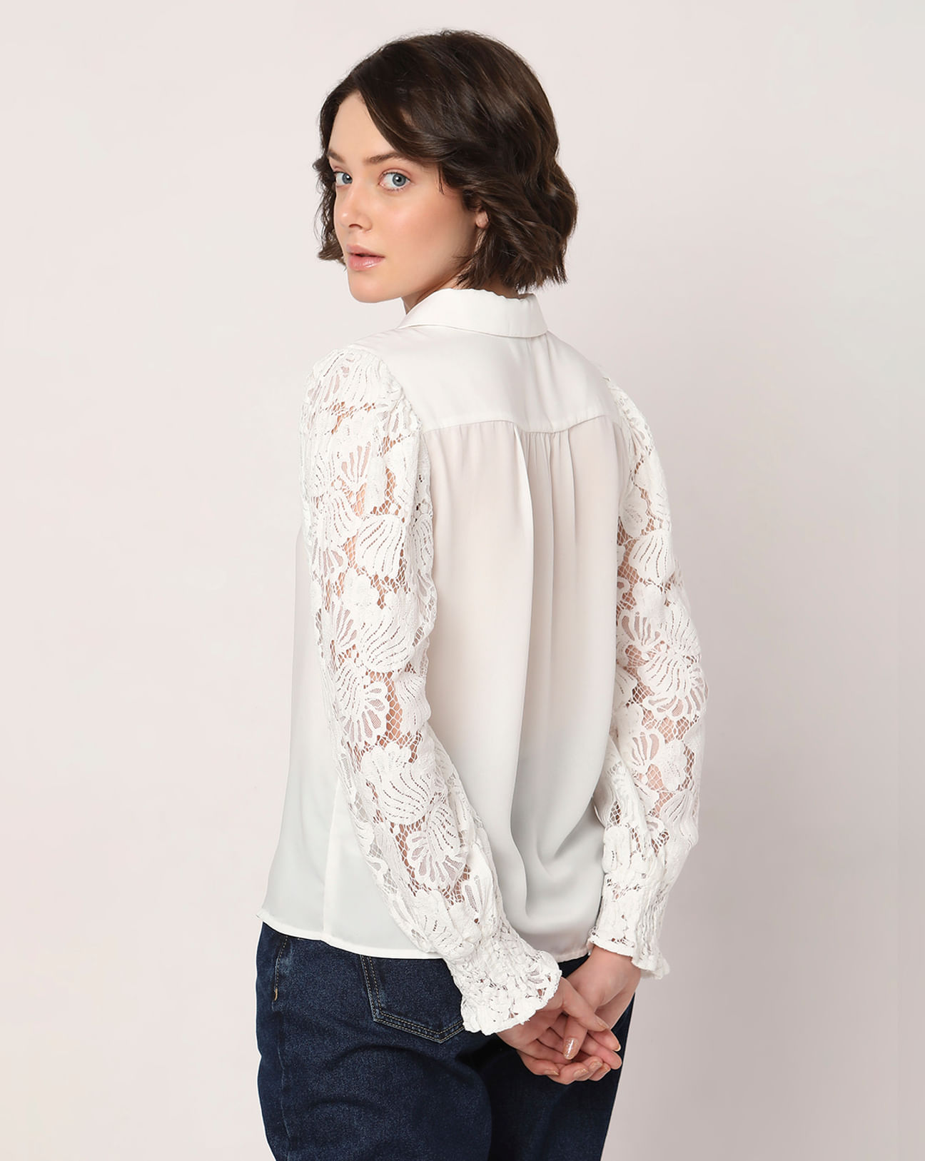 White Lace Sleeves Shirt