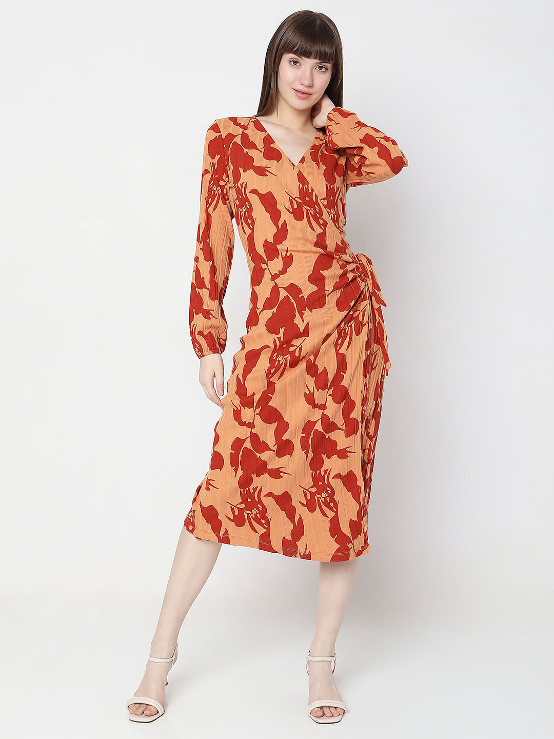 Poise Long Sleeve Floral Wrap Midi Dress – VICI