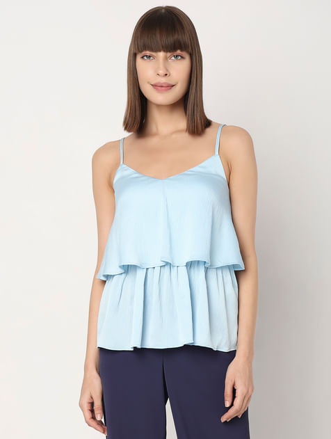 Blue Strappy Layered Top
