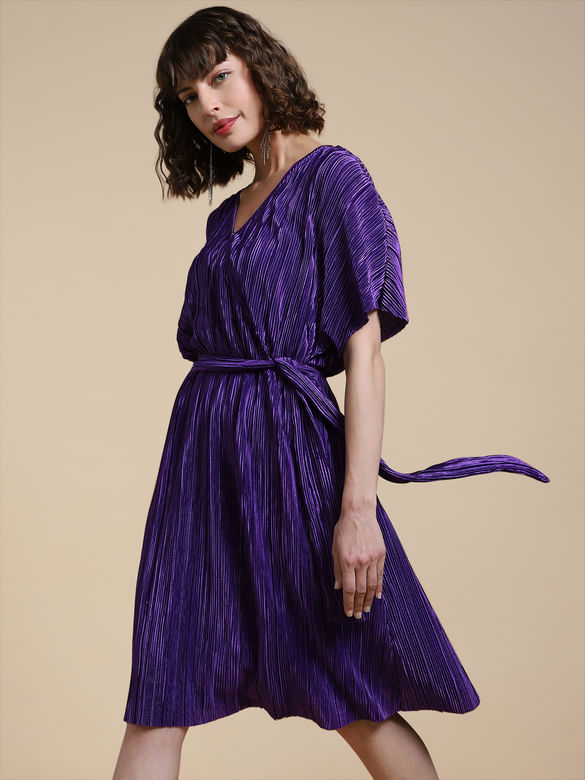 Purple Plisse Fit & Flare Dress