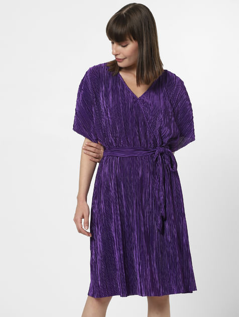 Purple Plisse Fit & Flare Dress