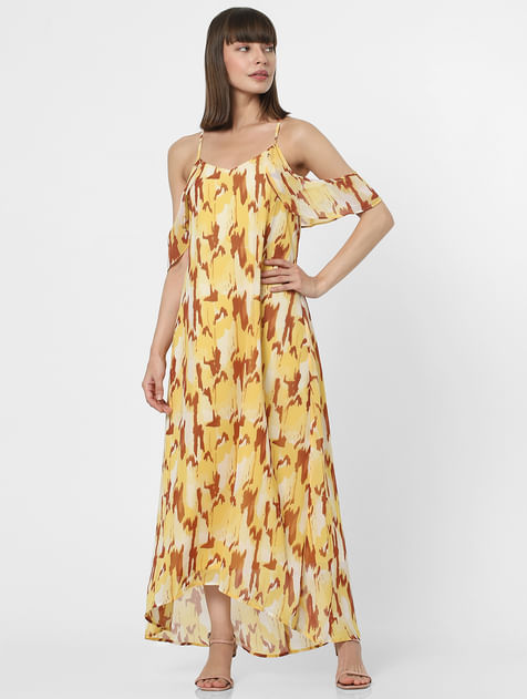 Yellow Abstract Print Maxi Dress