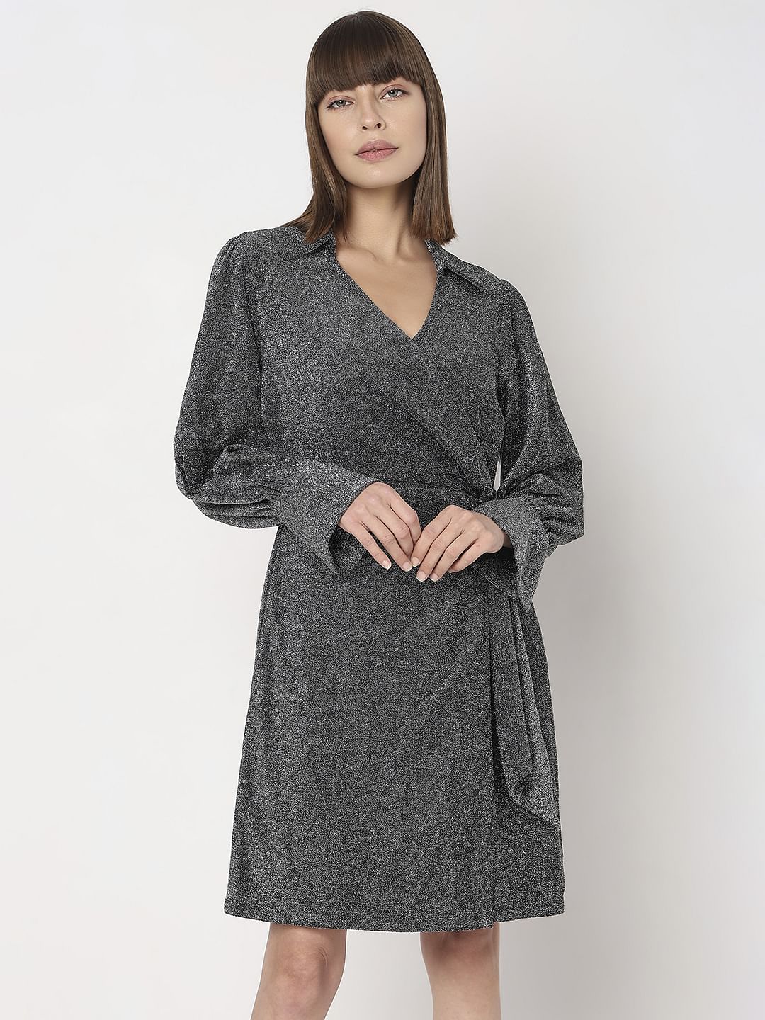 Grey knit wrap clearance dress