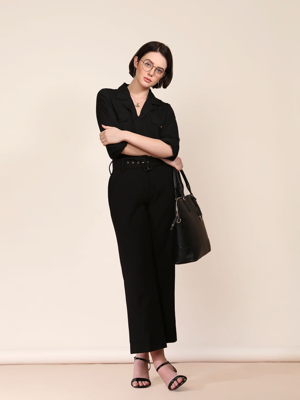 Black High Rise Belted Pants