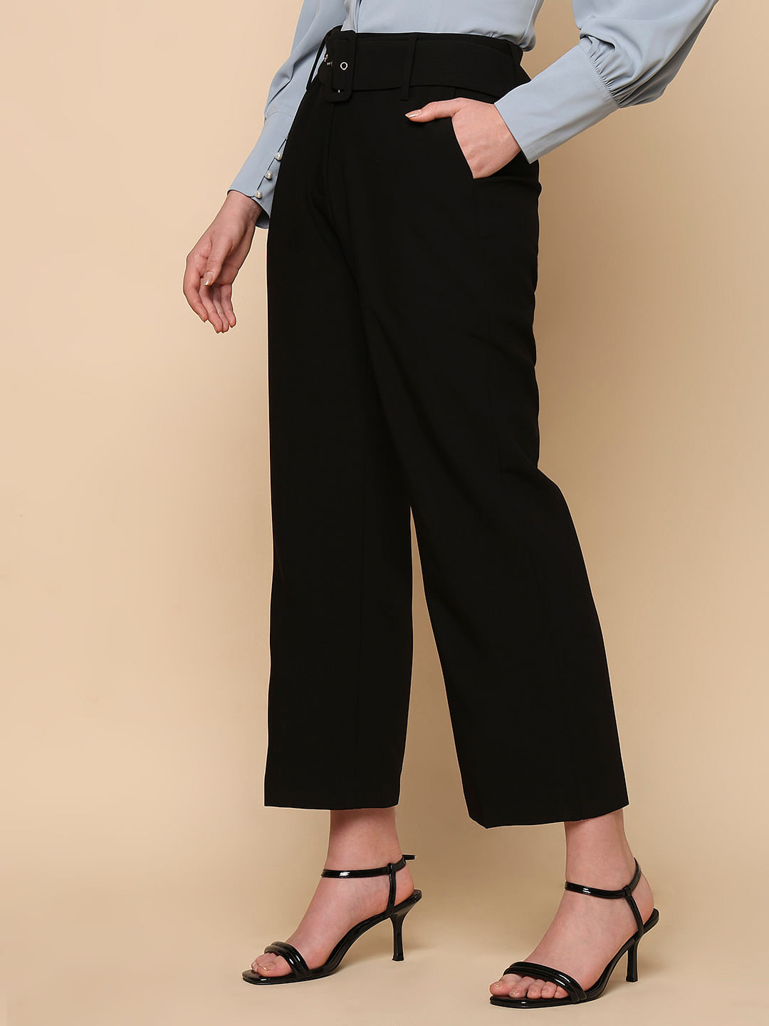 Black Belted Wide Leg Trouser  Trousers  PrettyLittleThing