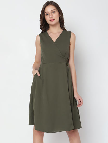 Olive Green Wrap Fit Dress