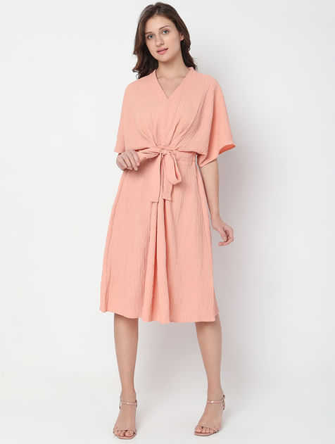 Peach Textured Midi Dress