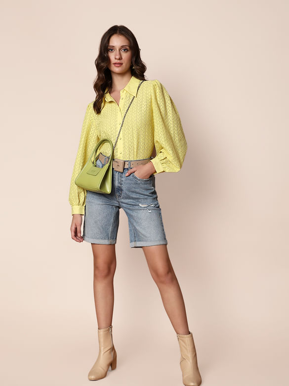 Yellow Lace Full Sleeves Shirt
