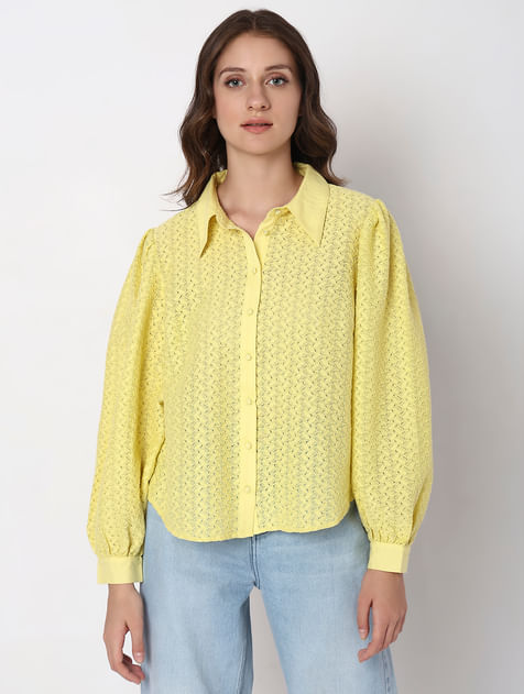 Yellow Lace Full Sleeves Shirt