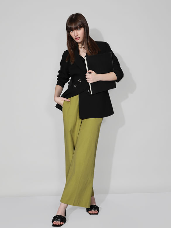 Green Mid Rise Flared Pants