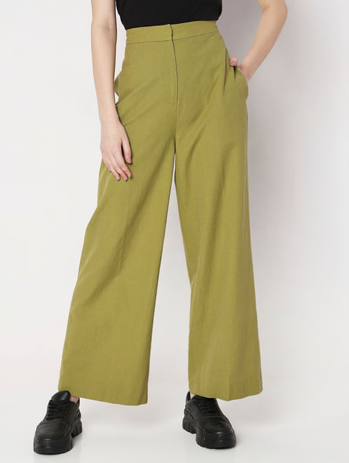 Green Mid Rise Flared Pants