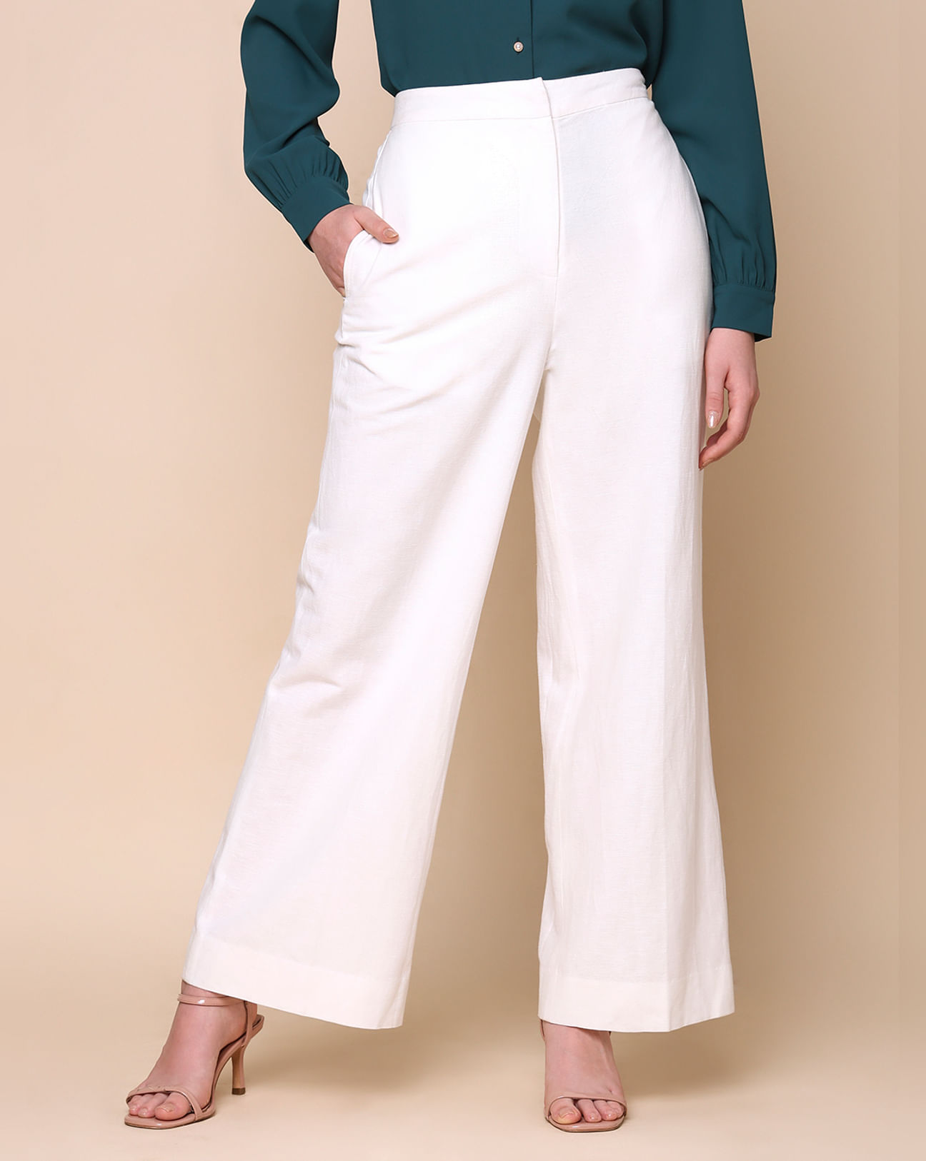 Flared Rise White Mid Pants