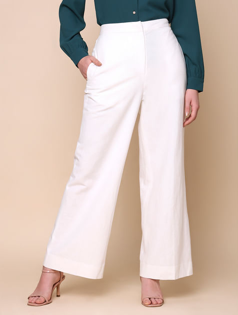 White Mid Rise Flared Pants