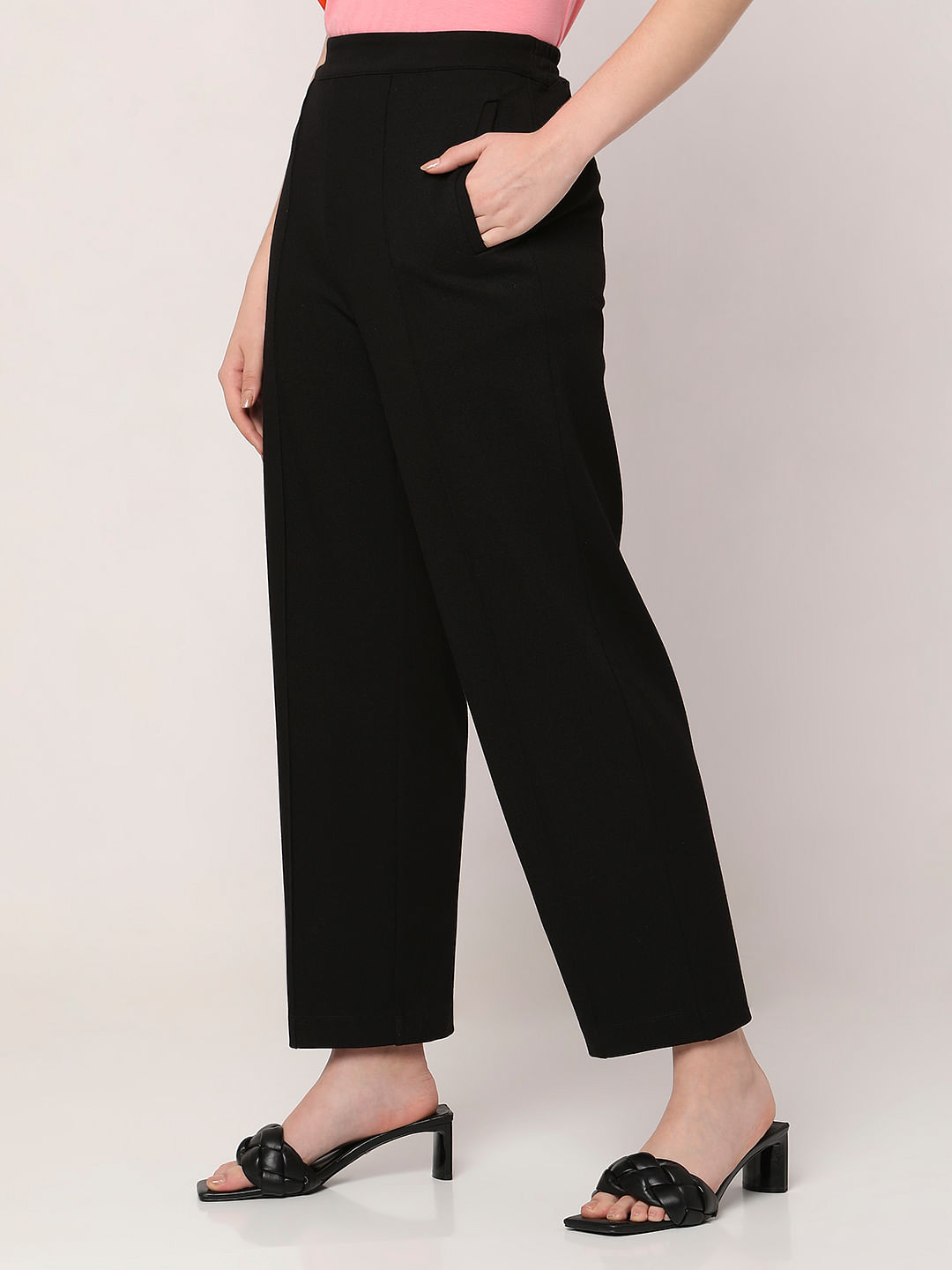 Black Straight Fit Trousers (Regular) - Matalan