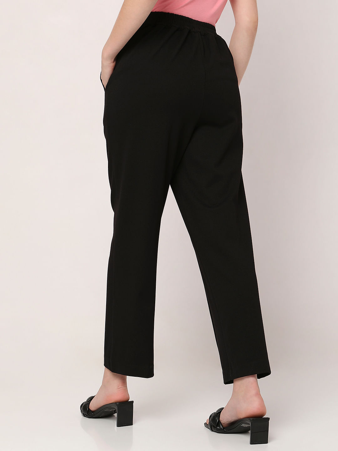 Buy FRATINI Black Regular Fit Regular Length Polyester Women's Trousers |  Shoppers Stop