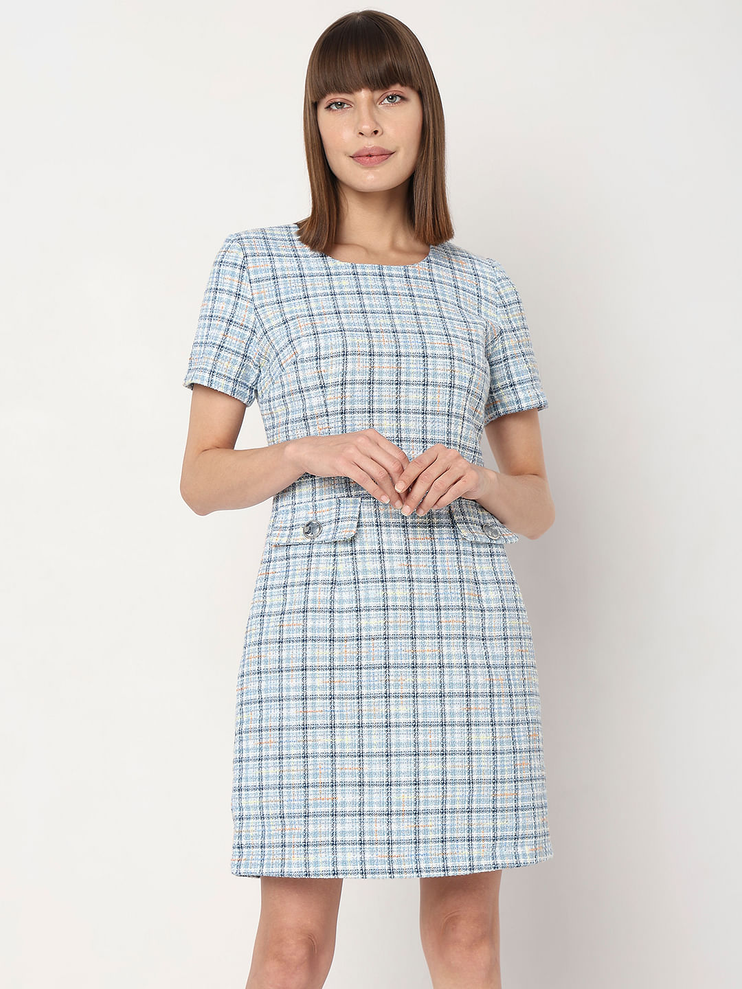 Light Blue Tweed Co-ord Set Shift Dress