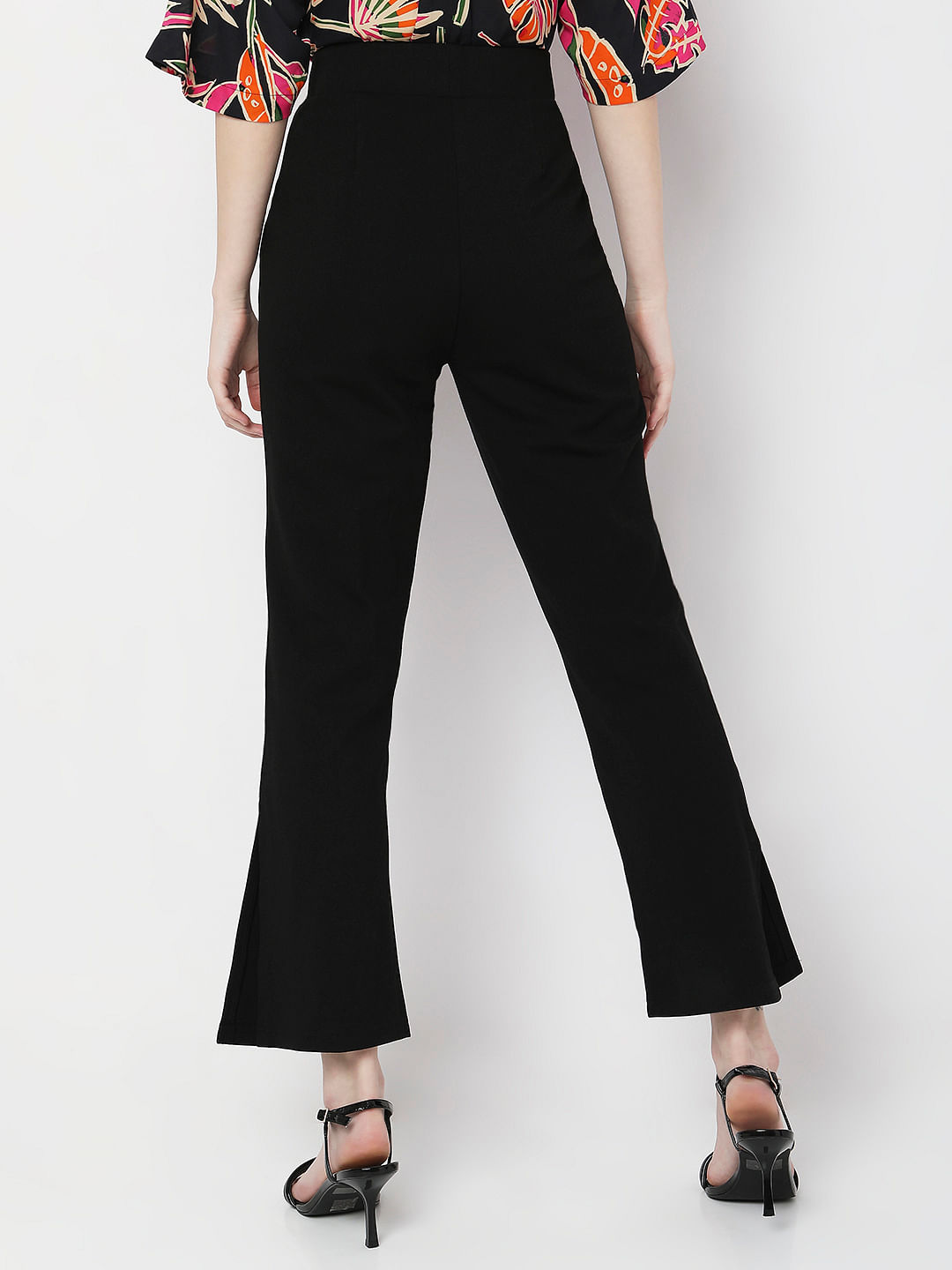 Buy Popwings Black Bootcut Women Trouser  Black Button Styling Formal Wide  Leg Trousers for Women Online at Best Prices in India  JioMart