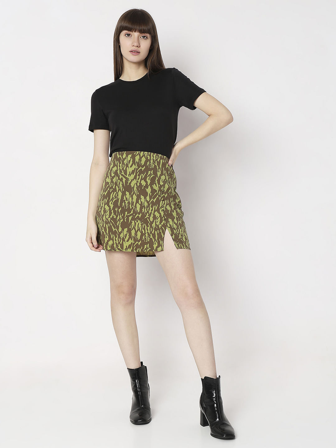 Green leopard 2024 print mini skirt