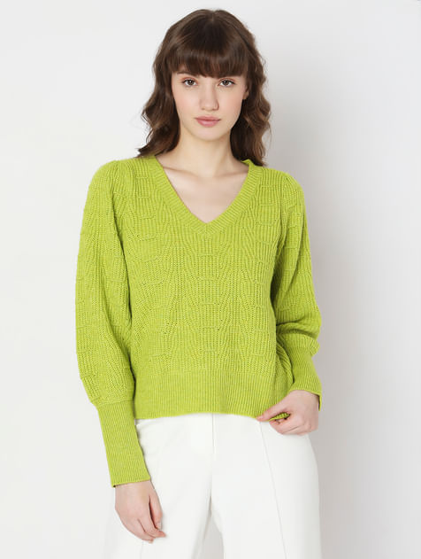 Green Pointelle Pullover