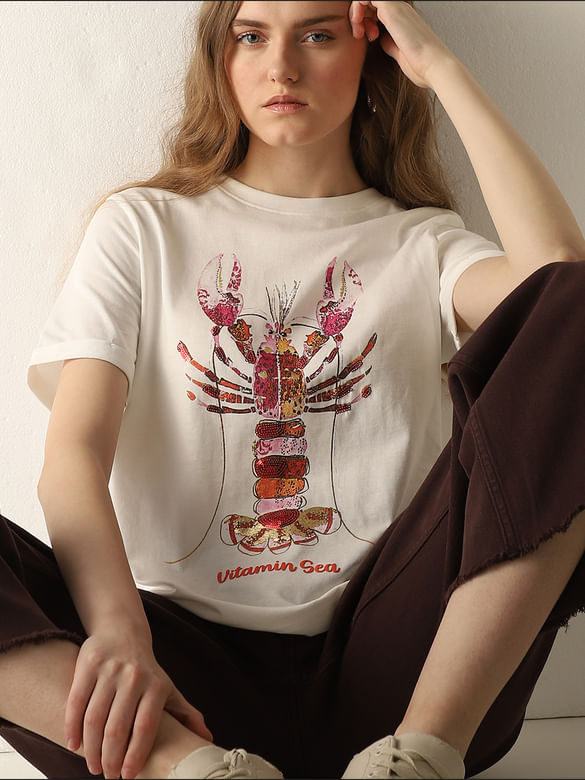 White Lobster Print T-shirt