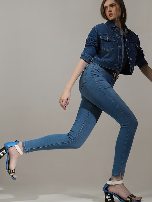 Blue Mid Rise Skinny Fit Jeggings