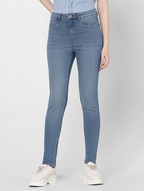 Blue Mid Rise Skinny Fit Jeggings